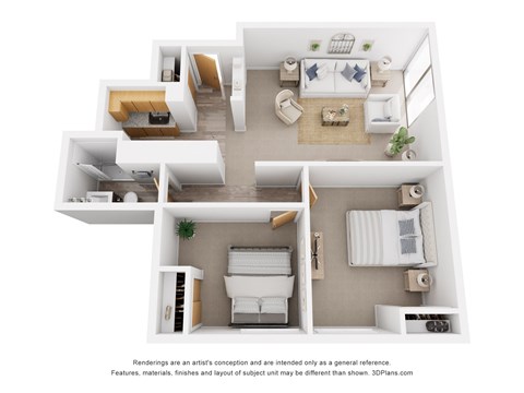 Floor plan for 2 beds, 1 bath, 722 sqft